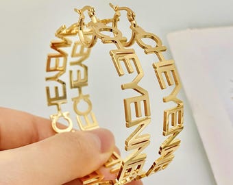 Custom Name Hoop Earrings: Personalized Letter Hoops, Minimalist Jewelry Gift
