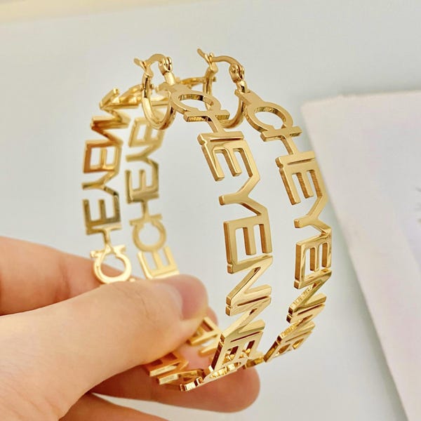 Custom Name Hoop Earrings: Personalized Letter Hoops, Minimalist Jewelry Gift