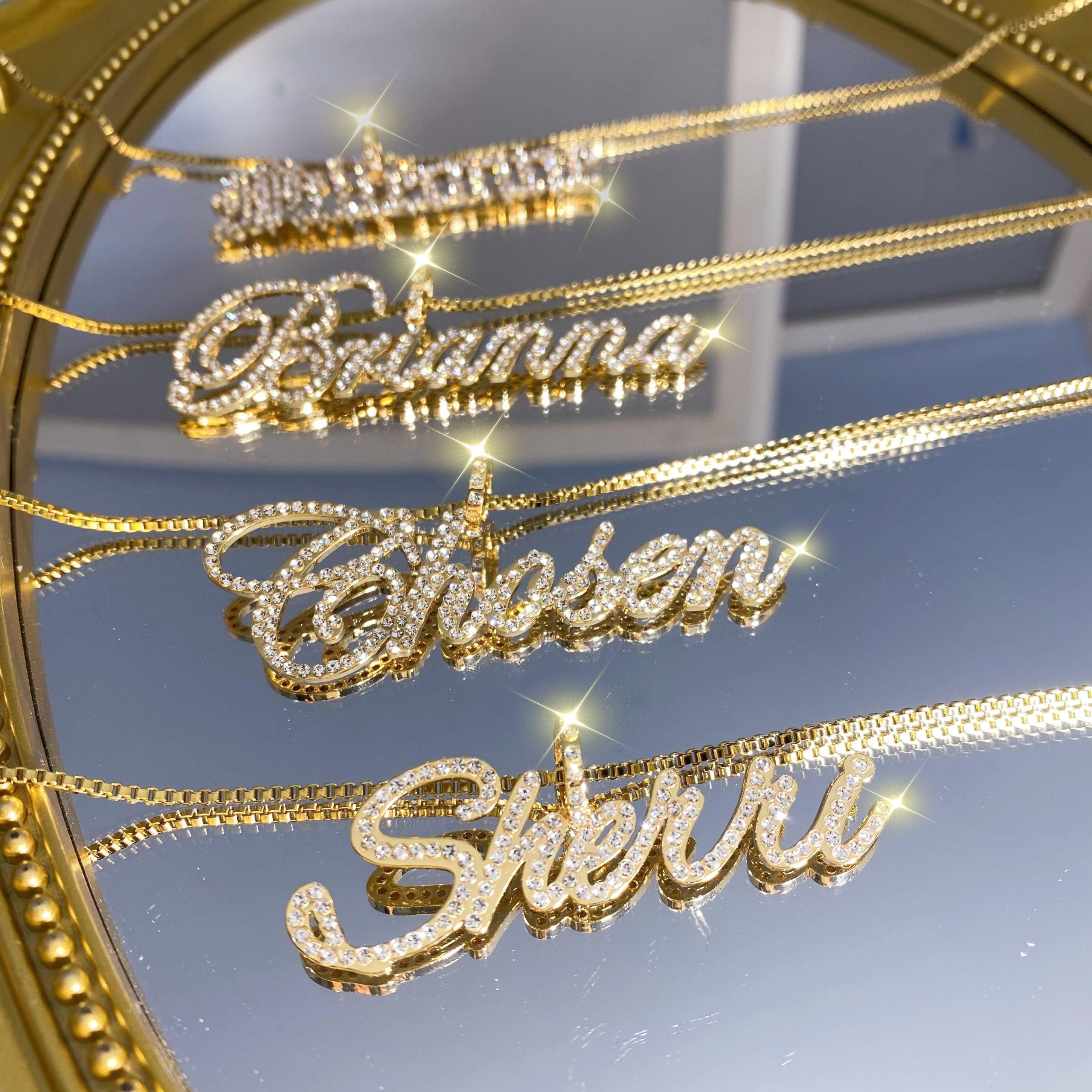 グリッターライト Custom Diamond Name Necklace: Bling Nameplate Pendant