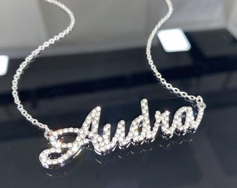 Custom Diamond Name Necklace: Personalized Bling Nameplate