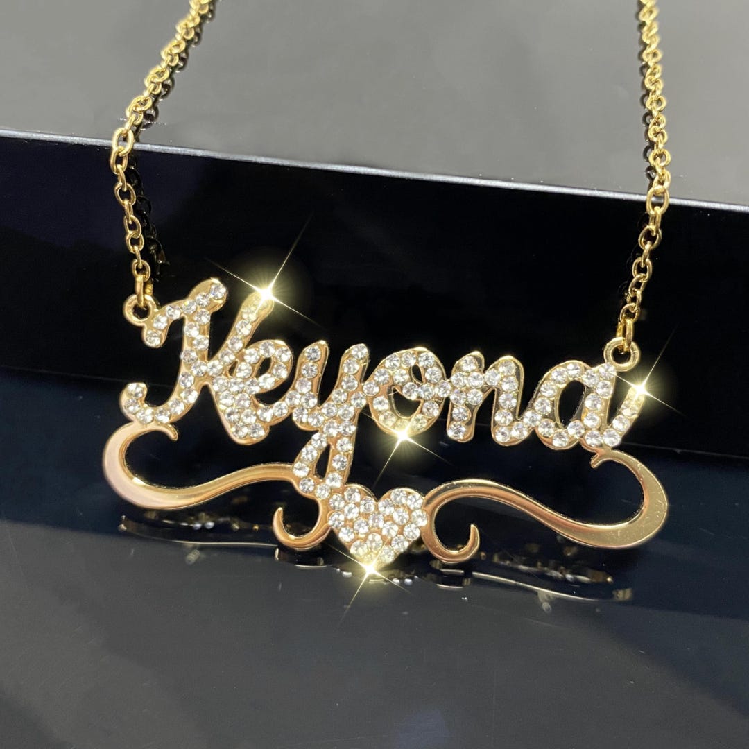 Custom Diamond Name Necklace: Personalized Bling Nameplate, Women Mom ...