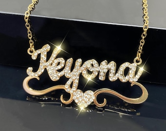 Custom Diamond Name Necklace: Personalized Bling Nameplate, Women Mom Jewelry Gift