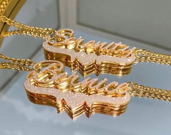 Benutzerdefinierte Doppel Namen Halskette: Bling personalisierte Name Halskette Geschenk