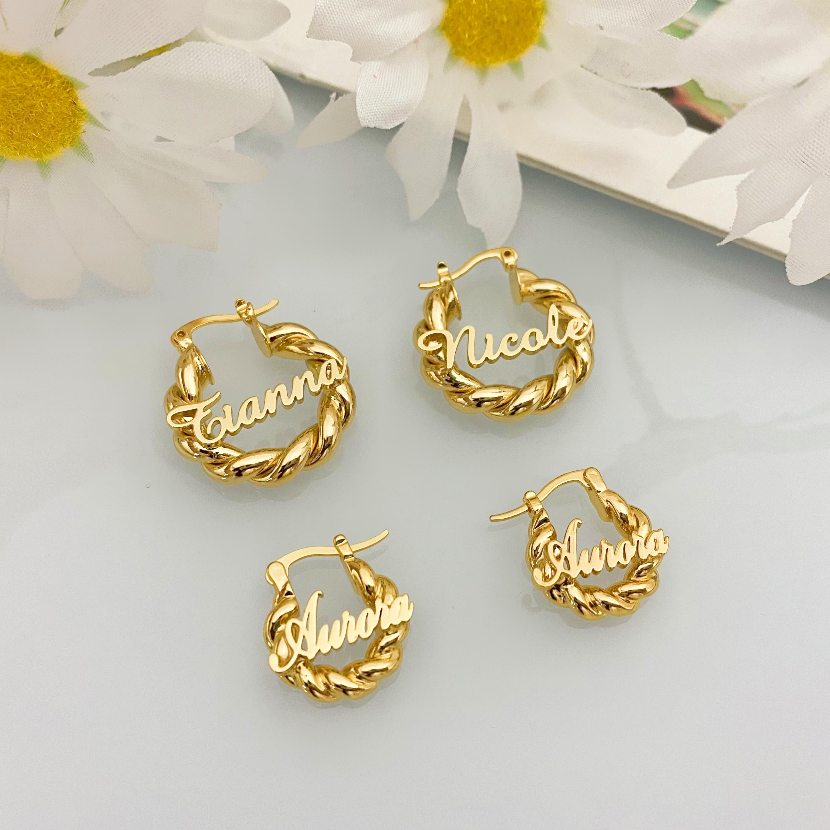 Personalized Name Twist Hoop Earrings: Custom Baby Jewelry - Etsy