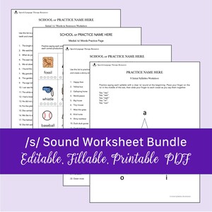 S Sounds Worksheet Bundle for Speech Therapy | Fillable, Printable PDFs