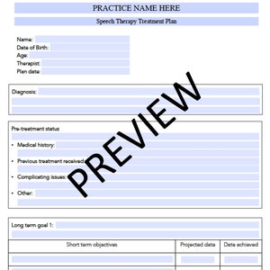 Speech Therapy Treatment Plan Template Editable Fillable Printable Speech Therapy Treatment Plan Template Editable Fillable Printable