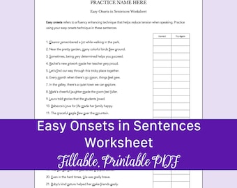 Easy Onsets in Sentences Worksheet for Speech Therapy (editable ...