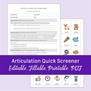 Articulation Quick Screener for Speech Therapy | Fillable, Printable PDF
