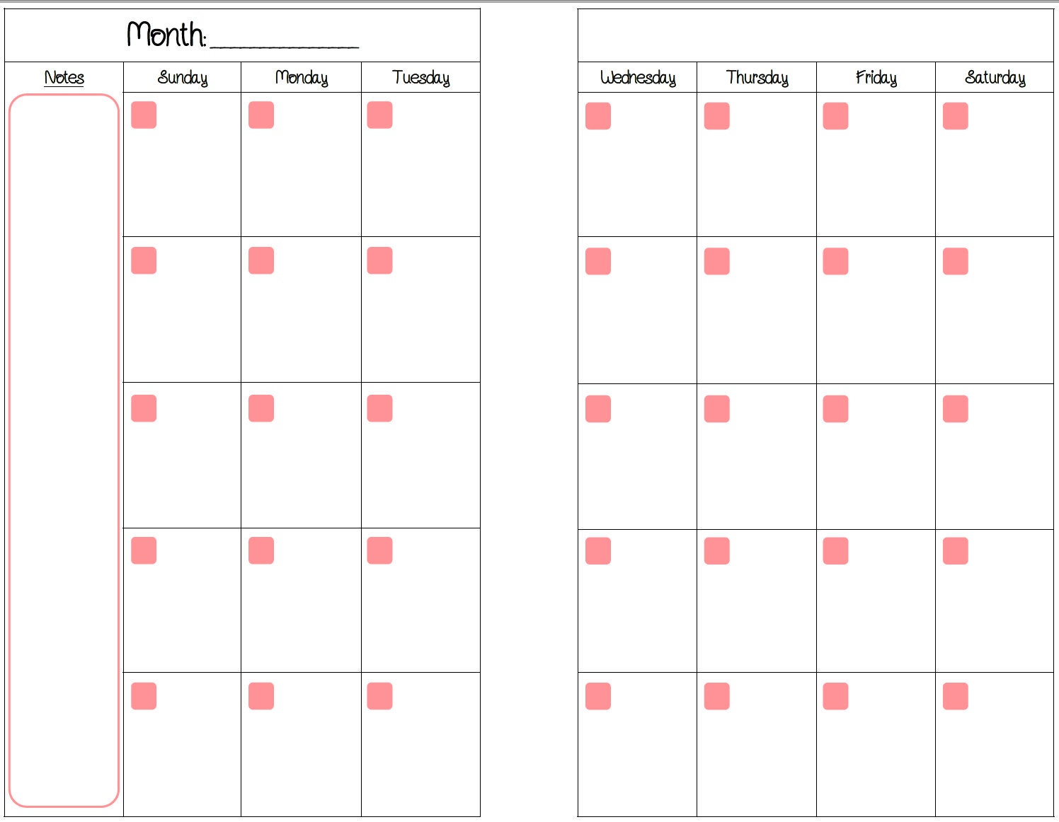 Mini Binder Monthly Calendar Printable
