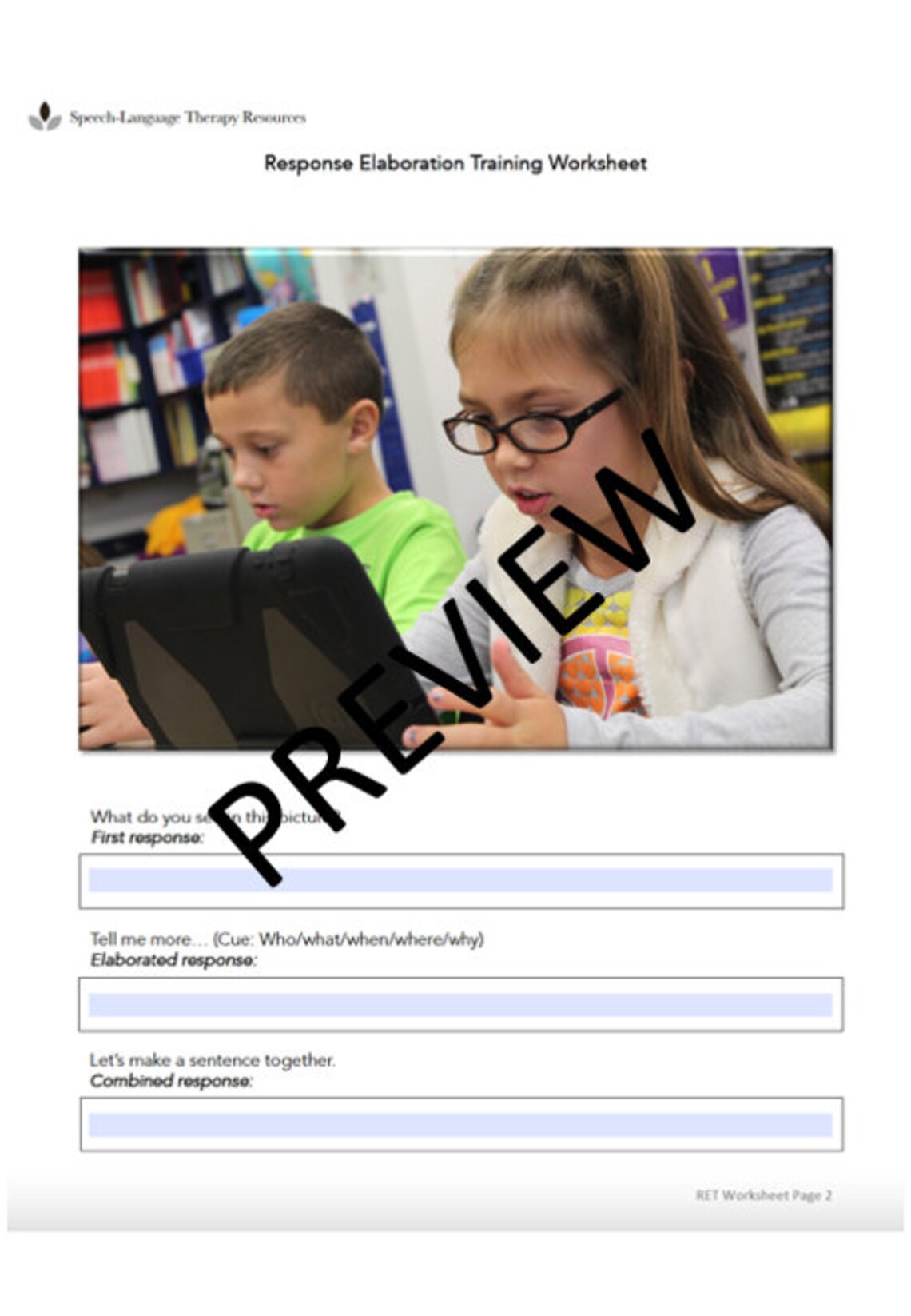 Response Elaboration Training Speech Therapy Worksheet for Aphasia ...