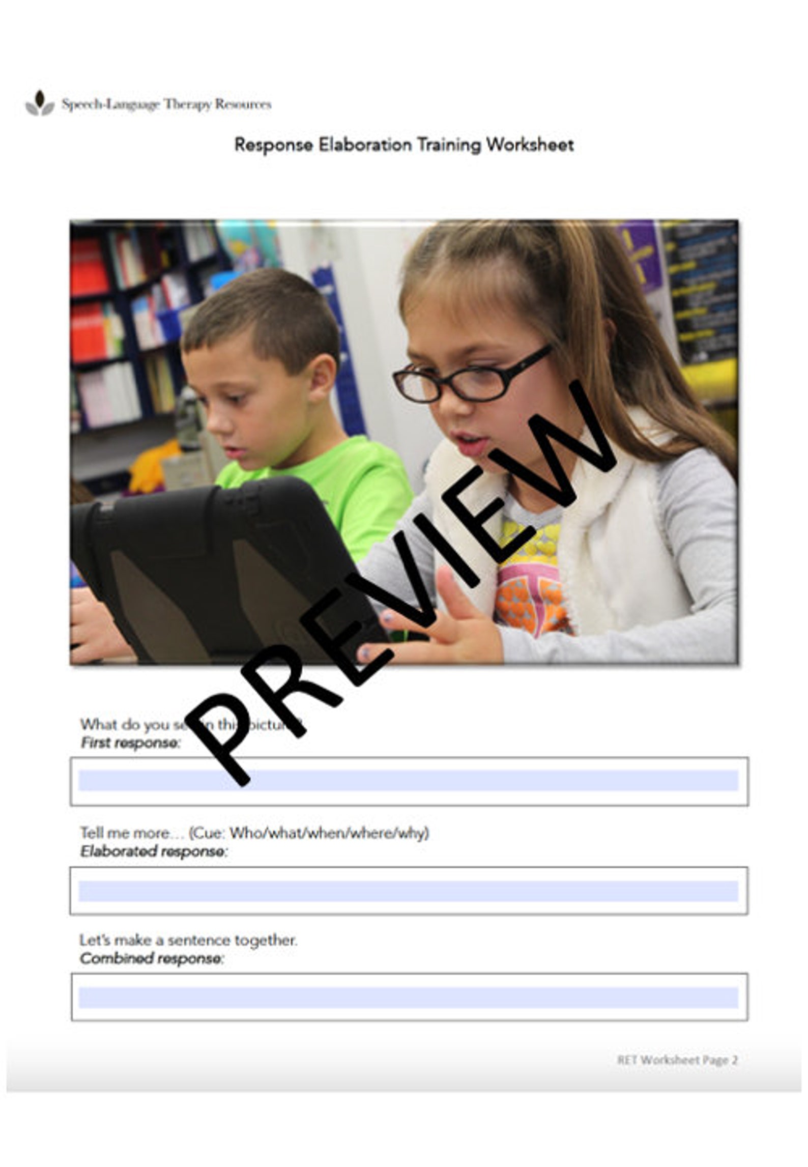 Response Elaboration Training Speech Therapy Worksheet for Aphasia ...