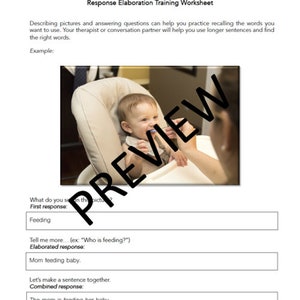 Response Elaboration Training Speech Therapy Worksheet for Aphasia ...