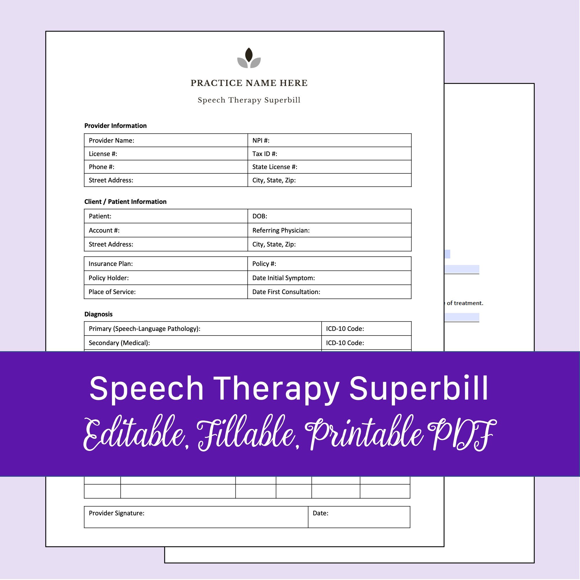 Superbill Template PDF For Speech Therapists Editable Etsy