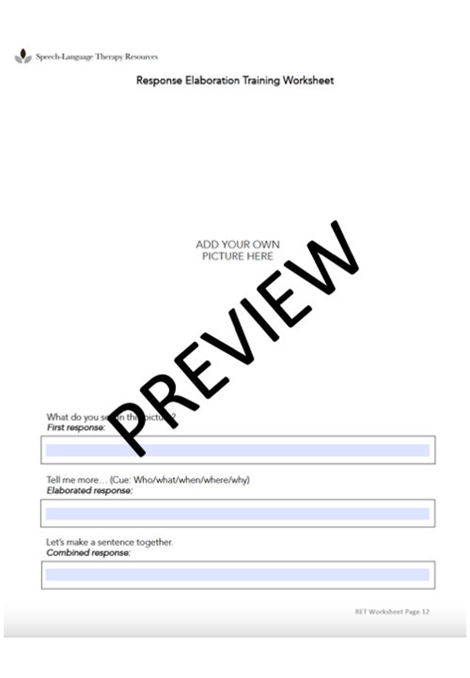 Response Elaboration Training Speech Therapy Worksheet for Aphasia ...