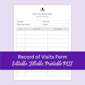 Speech Therapy Record of Visits Form (Editable, Fillable, Printable PDF)