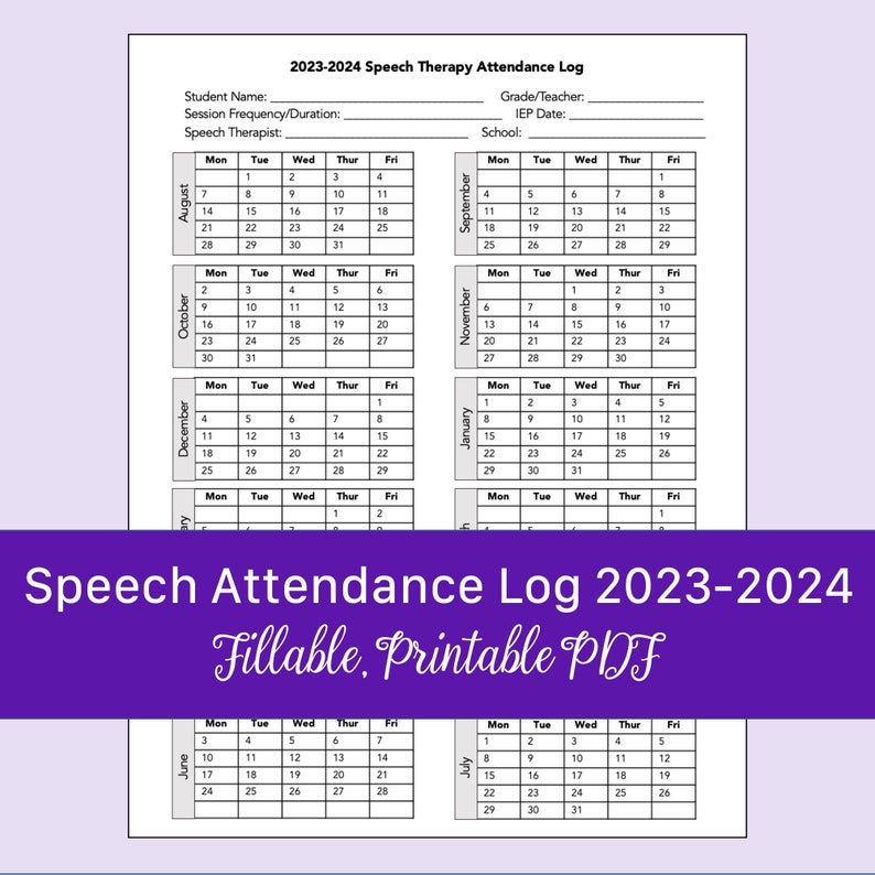 Speech Therapy Attendance Log 20232024 School Year Etsy