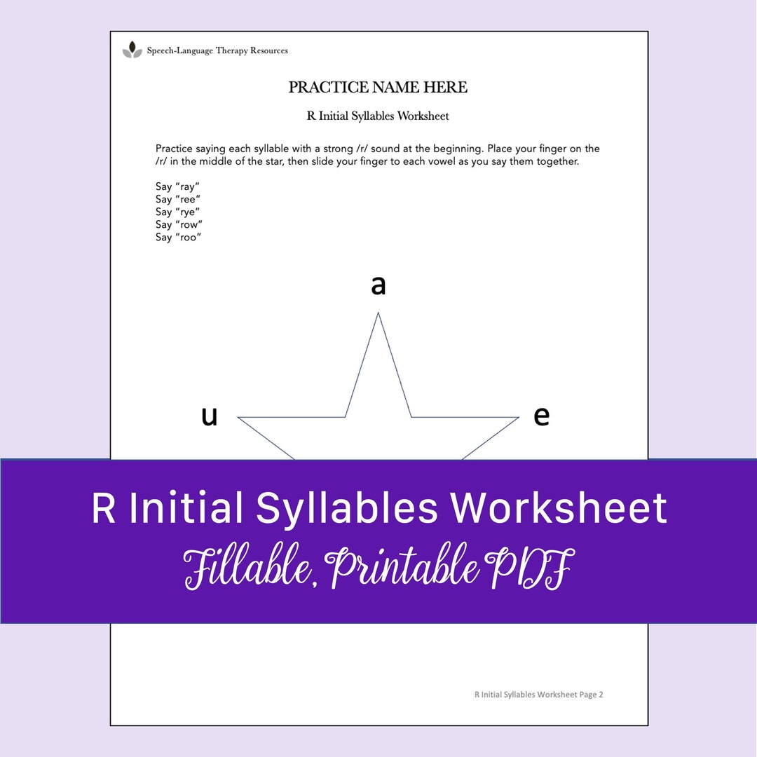 R Initial Syllables Worksheet for Speech Therapy | Fillable PDF - Etsy