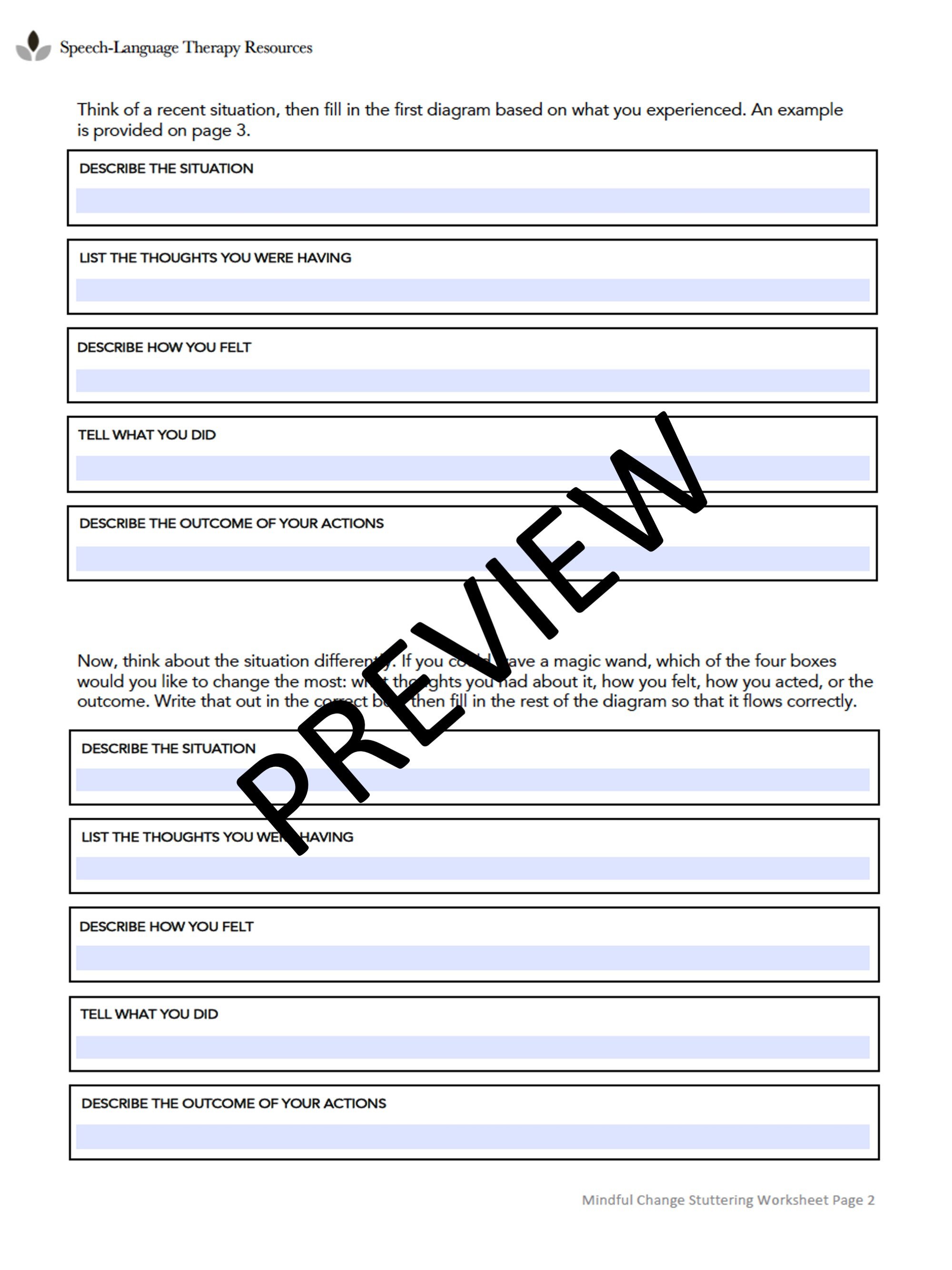 Mindful Change Stuttering Worksheet for Speech Therapy (editable ...