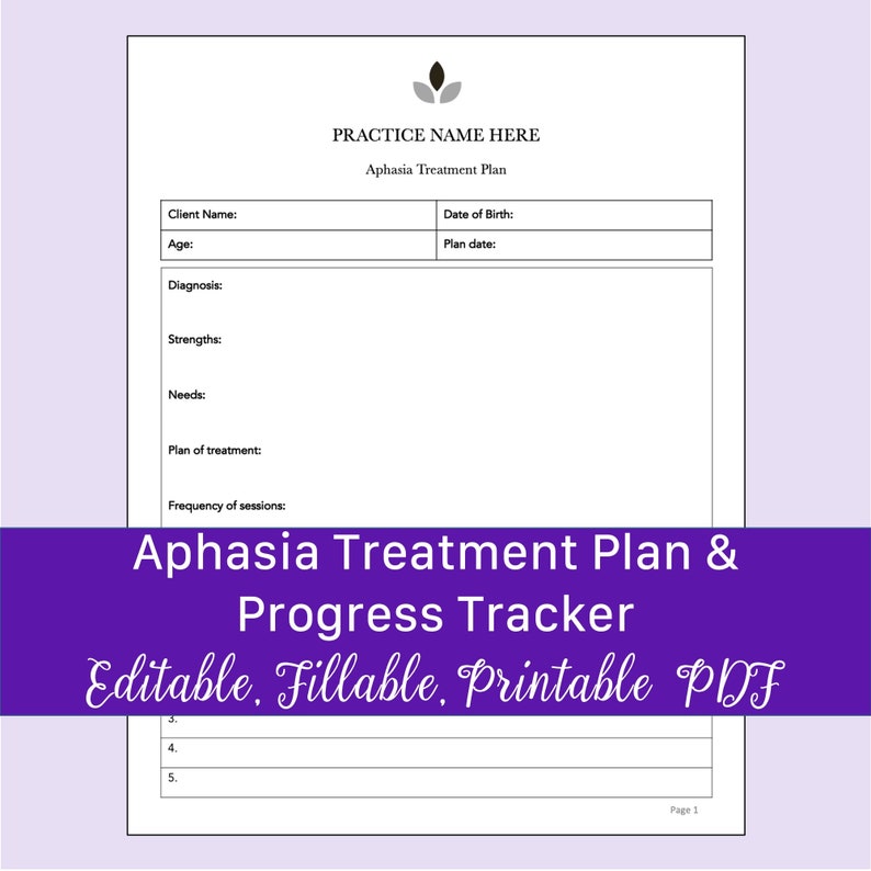 Speech Therapy Treatment Plan Template | Editable, Fillable, Printable ...