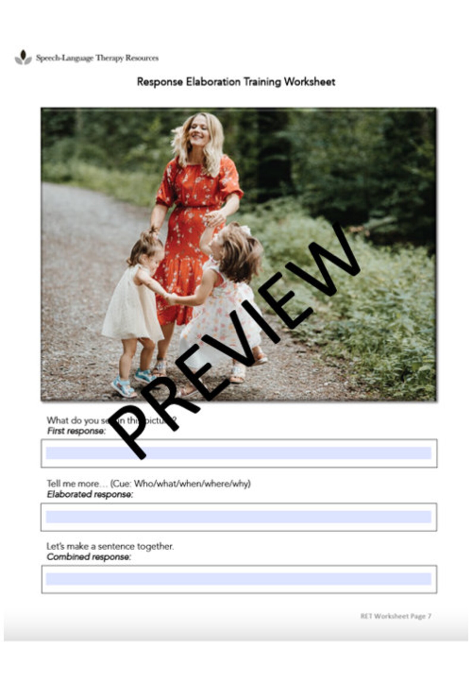 Response Elaboration Training Speech Therapy Worksheet for Aphasia ...