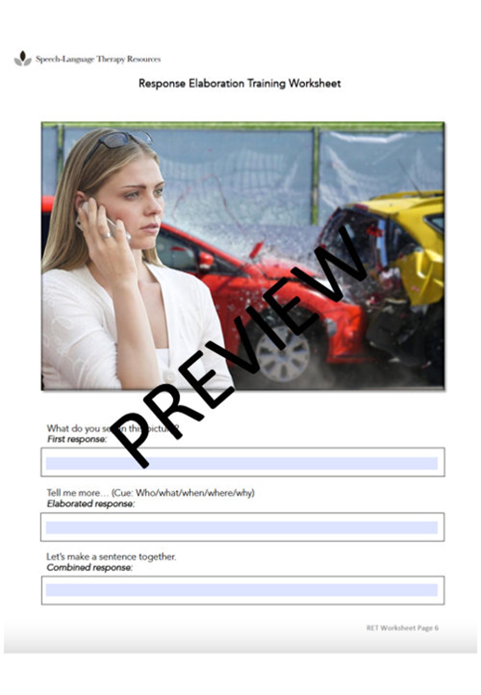 Response Elaboration Training Speech Therapy Worksheet for Aphasia ...