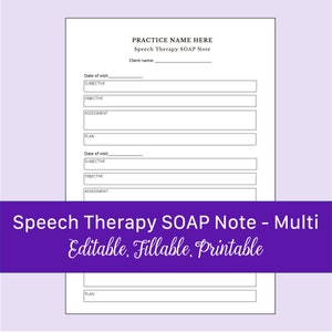 Speech Therapy SOAP Note Multi | Editable, Fillable, Printable PDF