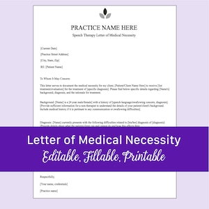 Carta de necesidad médica para logopedia - Editable / Rellenable / Imprimible