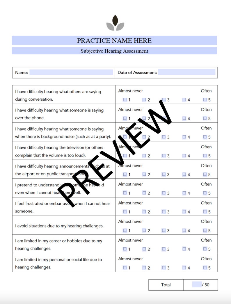 Ssq Questionnaire Subjective Hearing Assessment for Speech Therapy and Audiology ...