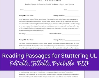 Reading Passages Worksheet for Stuttering Practice (upper Level) for ...