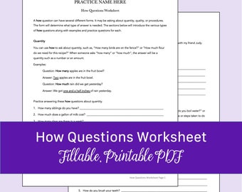 How Questions Worksheet for Apraxia for Speech Therapy (editable ...