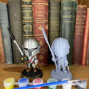 Mandalorian Figurine - Paint-Your-Own 3D Resin Model Kit — Sci-Fi Bounty Hunter Decor & Craft image 1