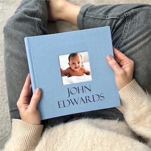 Personalized Baby Photo Album 4x6" / 10x15cm | Linen Slip-In Book with Photo Window | Baby Memory Keepsake Book | 200 Photos