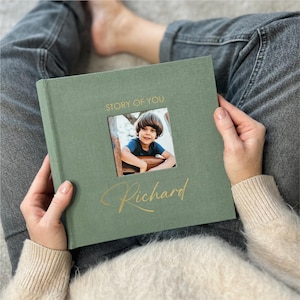 Personalized Baby Photo Album 4x6" / 10x15cm | Linen Slip-In Book with Photo Window | Baby Memory Keepsake Book | 200 Photos