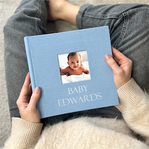 Personalized Baby Photo Album 4x6" / 10x15cm | Linen Slip-In Book with Photo Window | Baby Memory Keepsake Book | 200 Photos