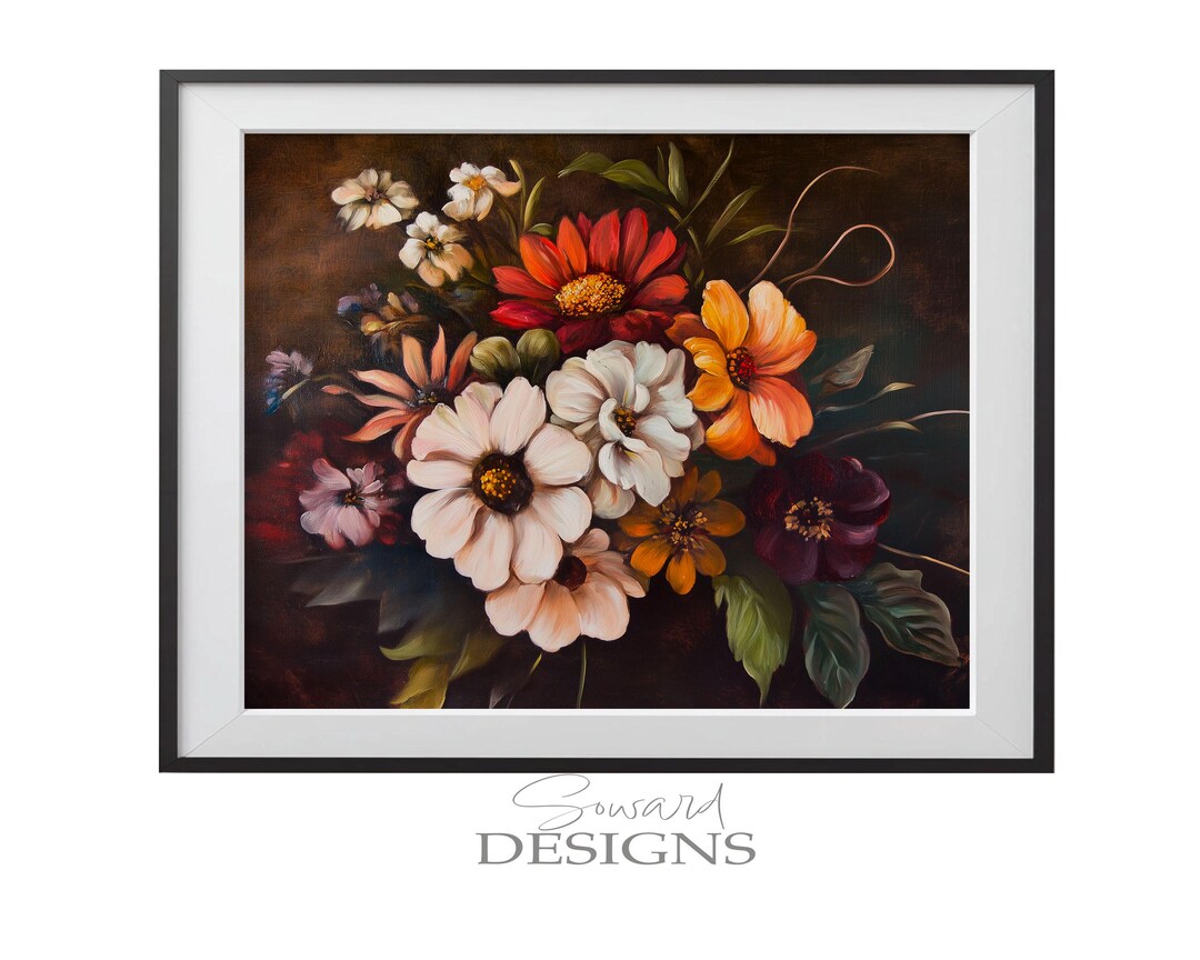 Vintage Floral Oil Painting: Colorful Daisies Art Print (instant ...
