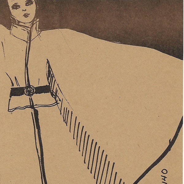 1970's drawing vintage Yenet fashion sketch women 7.5x6 vintage 70's wall art print poster