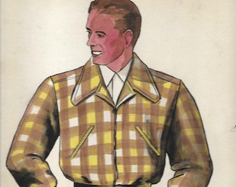 vintage watercolor painting mens fashion jacket mid century modern wall art vintage 1950's