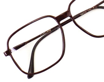 vintage brown square eyeglasses oversize eye glasses clear lens glasses frames plastic and metal vintage 80s NOS