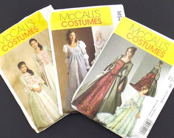 vintage McCall's costumes sewing pattern renaissance gown women, M5444 EE, M6097, M5414 girl, corset 4107 CCD, cape M4698 YY, M4861 aa ee