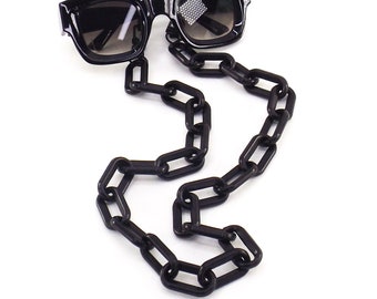 black chunky acrylic eyeglasses chain maximalist necklace glasses sunglasses holder cosplay costume necklace unisex/men/women earbuds loop