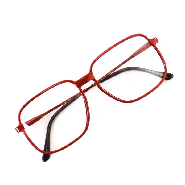 lunettes de vue ambre rouge surdimensionnées carrées NOS vintage des années 80 | lunettes à verres clairs | cadre en plastique et métal