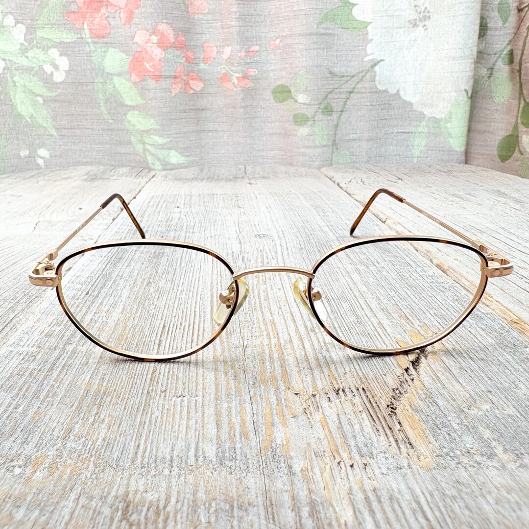 ヴィンテージオーバル眼鏡フレーム：ライトゴールドトータス、ユニ
