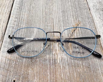 Round Blue Metal Eyeglasses Frames - 1990s Unisex Eyewear
