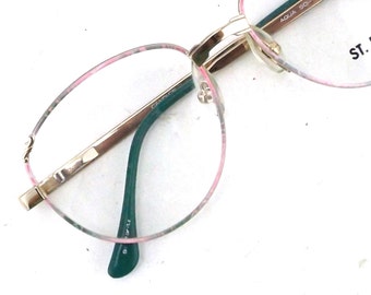 vintage pink and green eyeglasses round | NOS vintage 80s eye glasses gold metal