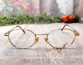 Polo Ralph Lauren VI 0YG, Vintage 90s Gold Panto Round Eyeglasses