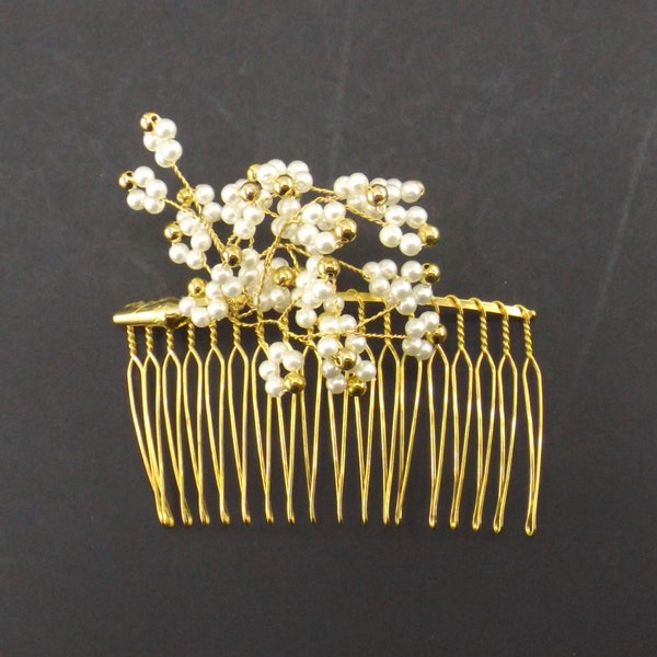 vintage 70s 80s side hair comb accessory | beaded pearl flowers | wire wrapped comb | womens fashion hair accessories