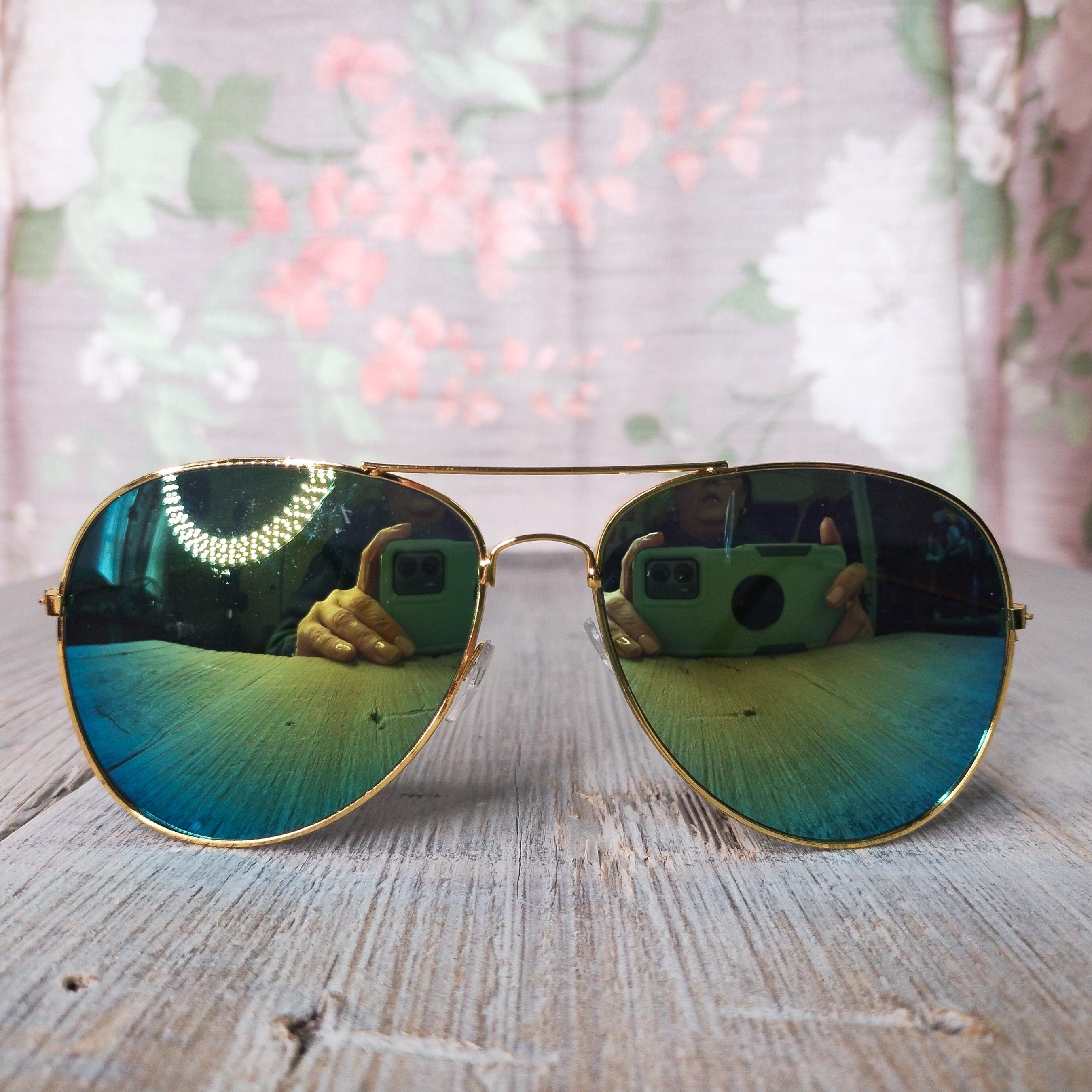 Vintage Gold Aviator Sunglasses: 90s Colored Mirror Lens Eyewear