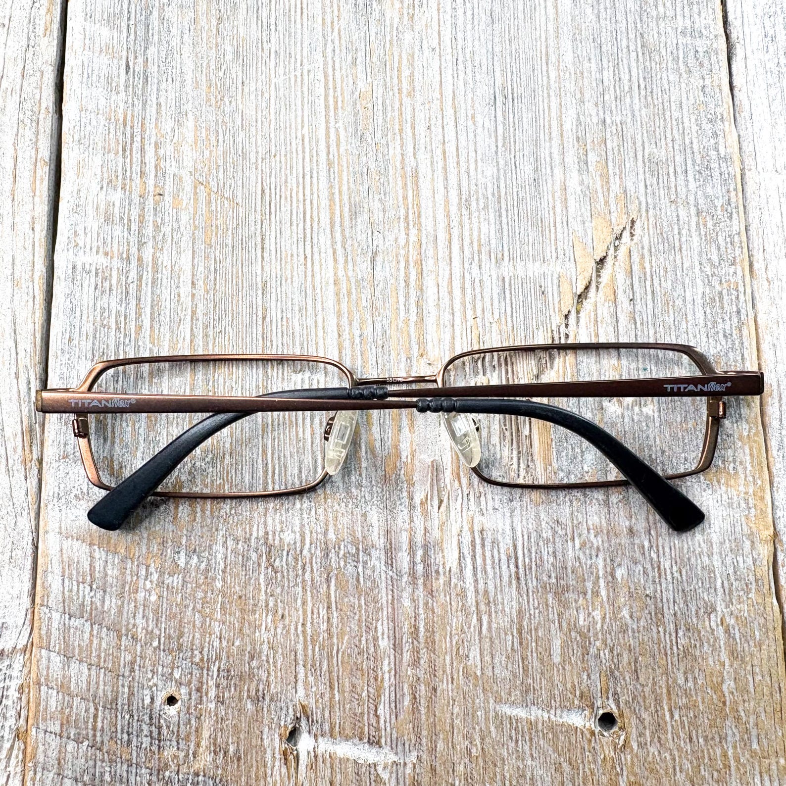 Rectangular Eyeglasses Frame Example Image Vintage Rectangle Eyeglass Frames: Metallic Brown, Unisex Deadstock ...