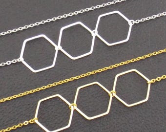 hexagon bracelet chain link, silver/gold/light gold