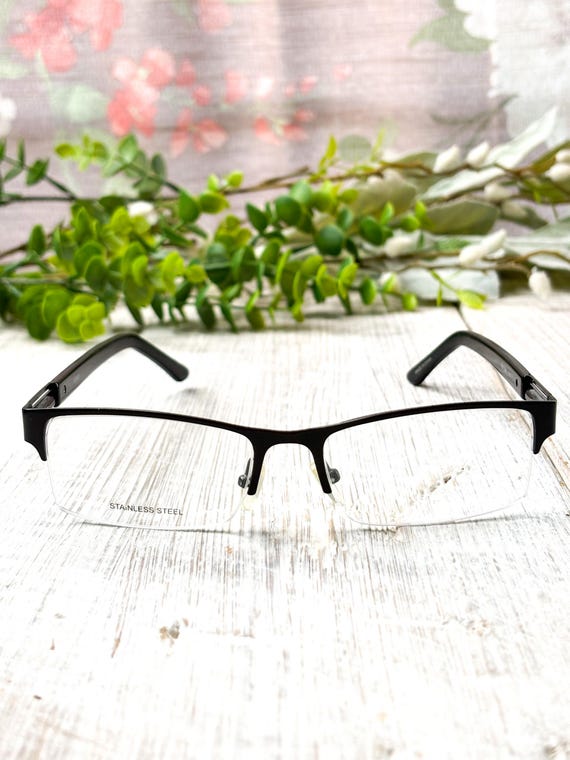 Black Rectangular Semi-Rimless Eyeglasses: 54[]17… - image 3
